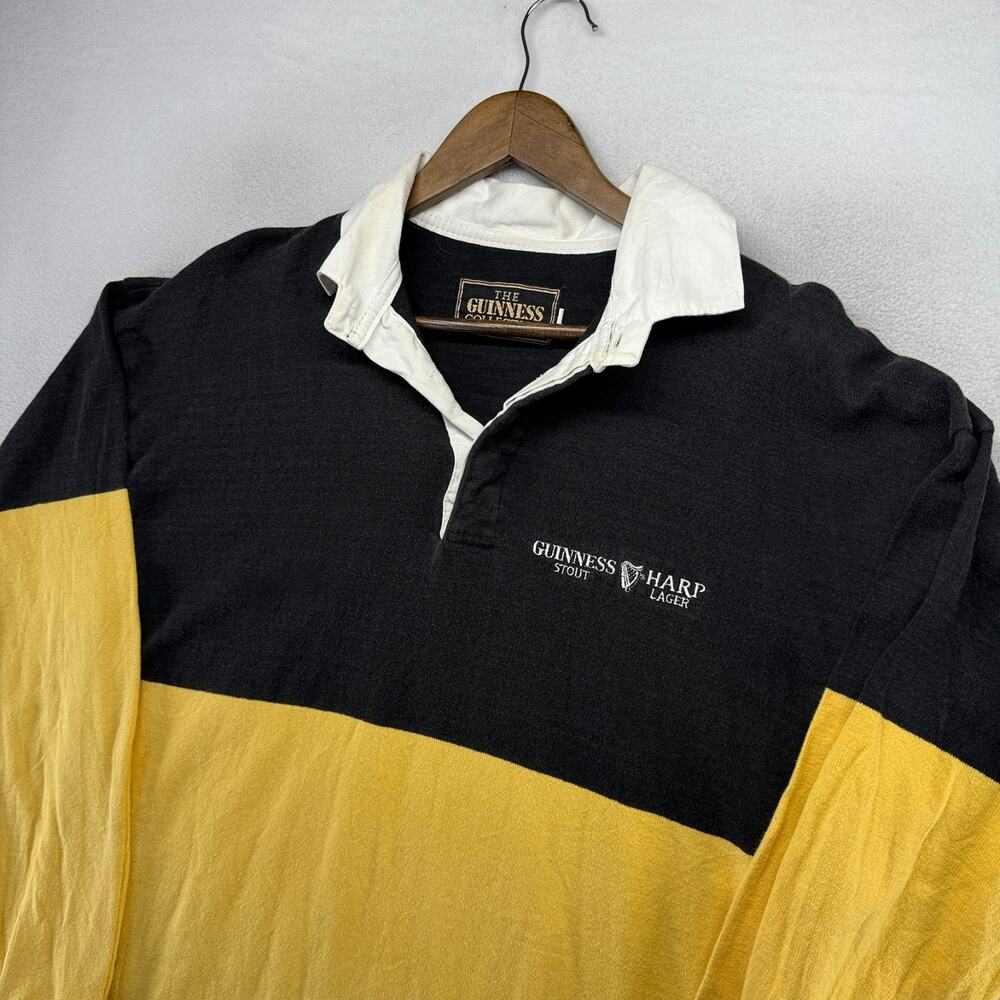 Vintage Guinness Rugby Shirt Men's Large Black Yellow USA Made Lager Beer 90s
